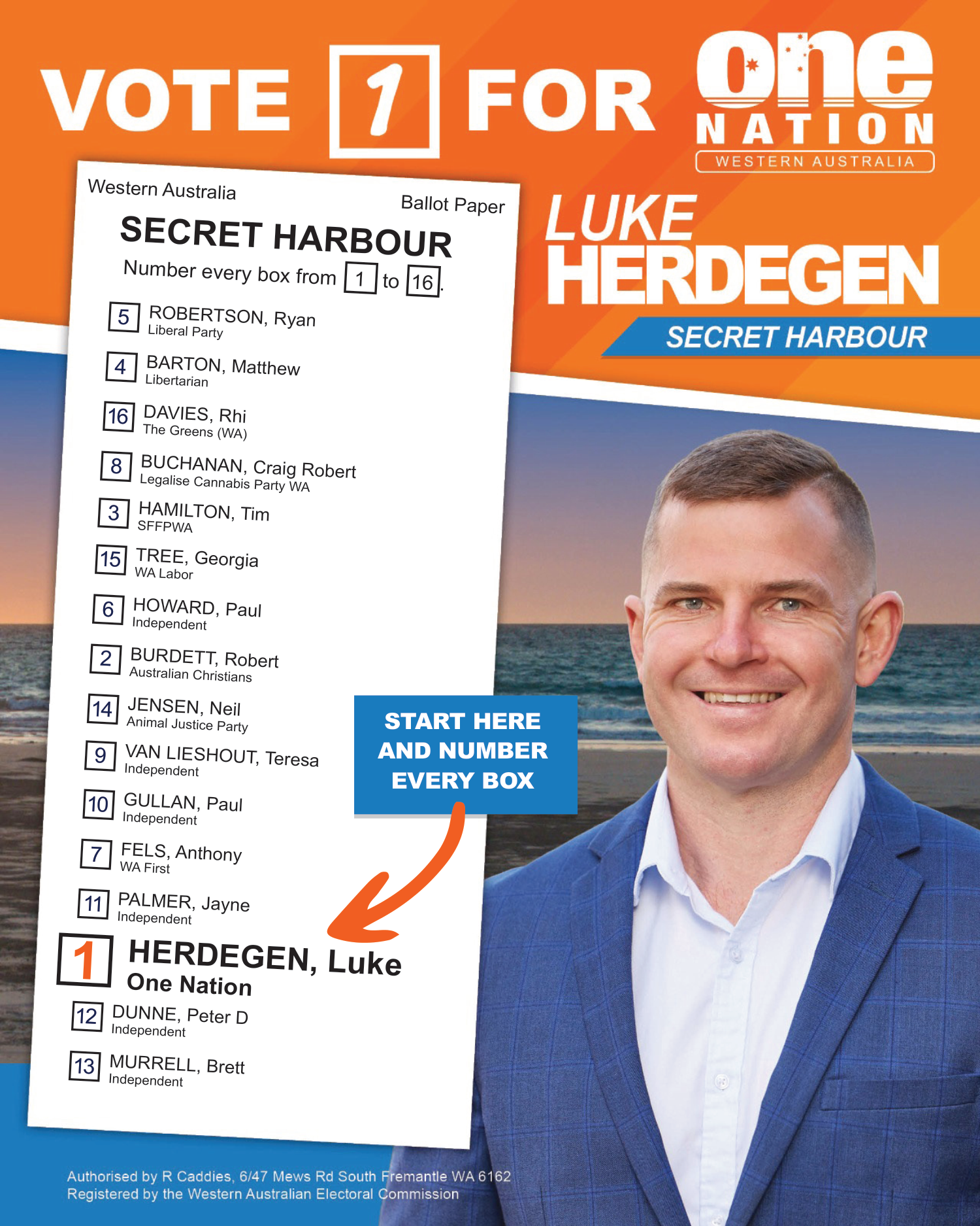 One Nation how to vote card for the Secret Harbour by-election