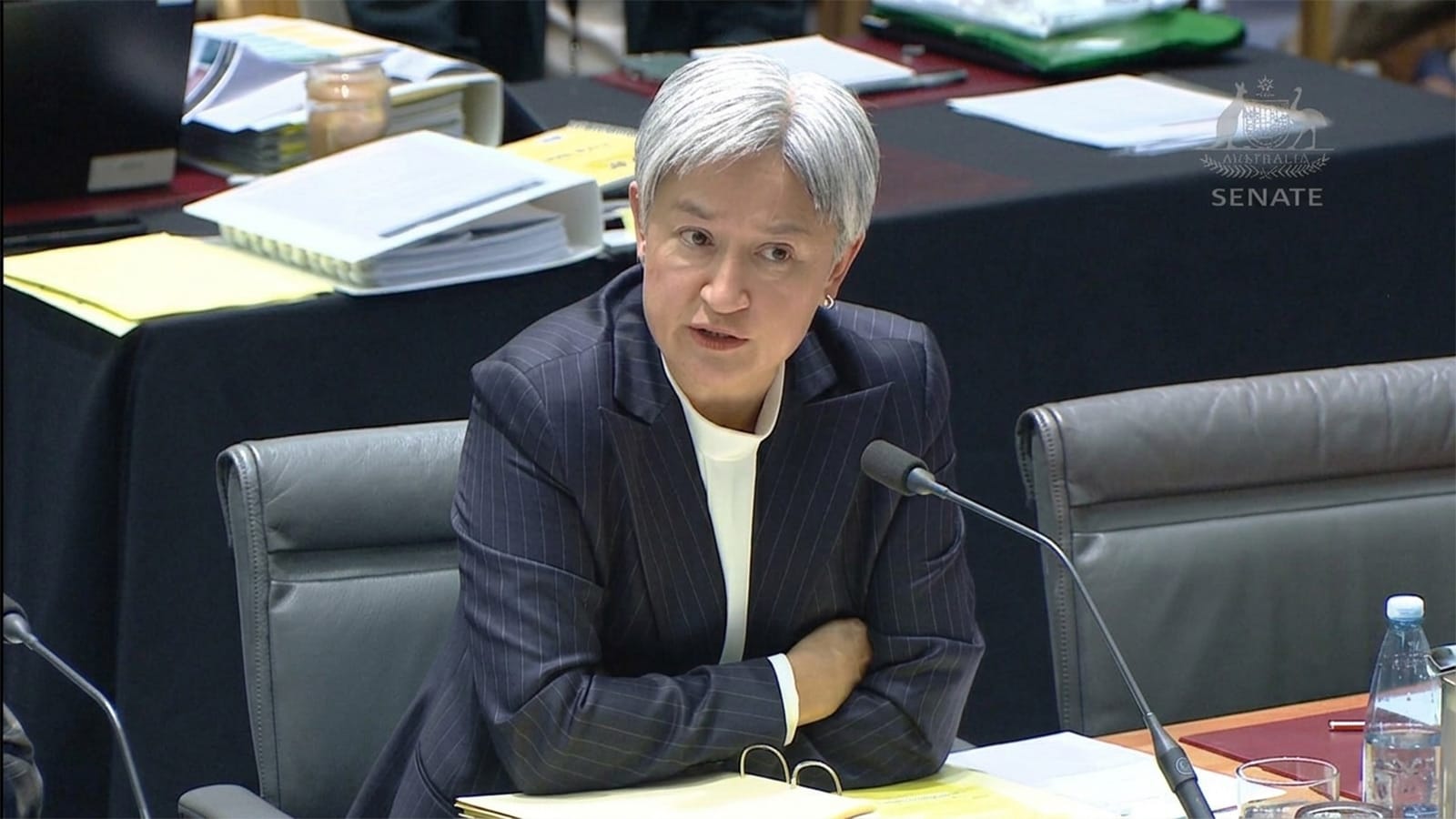 Penny Wong speaking at a microphone during Senate proceedings