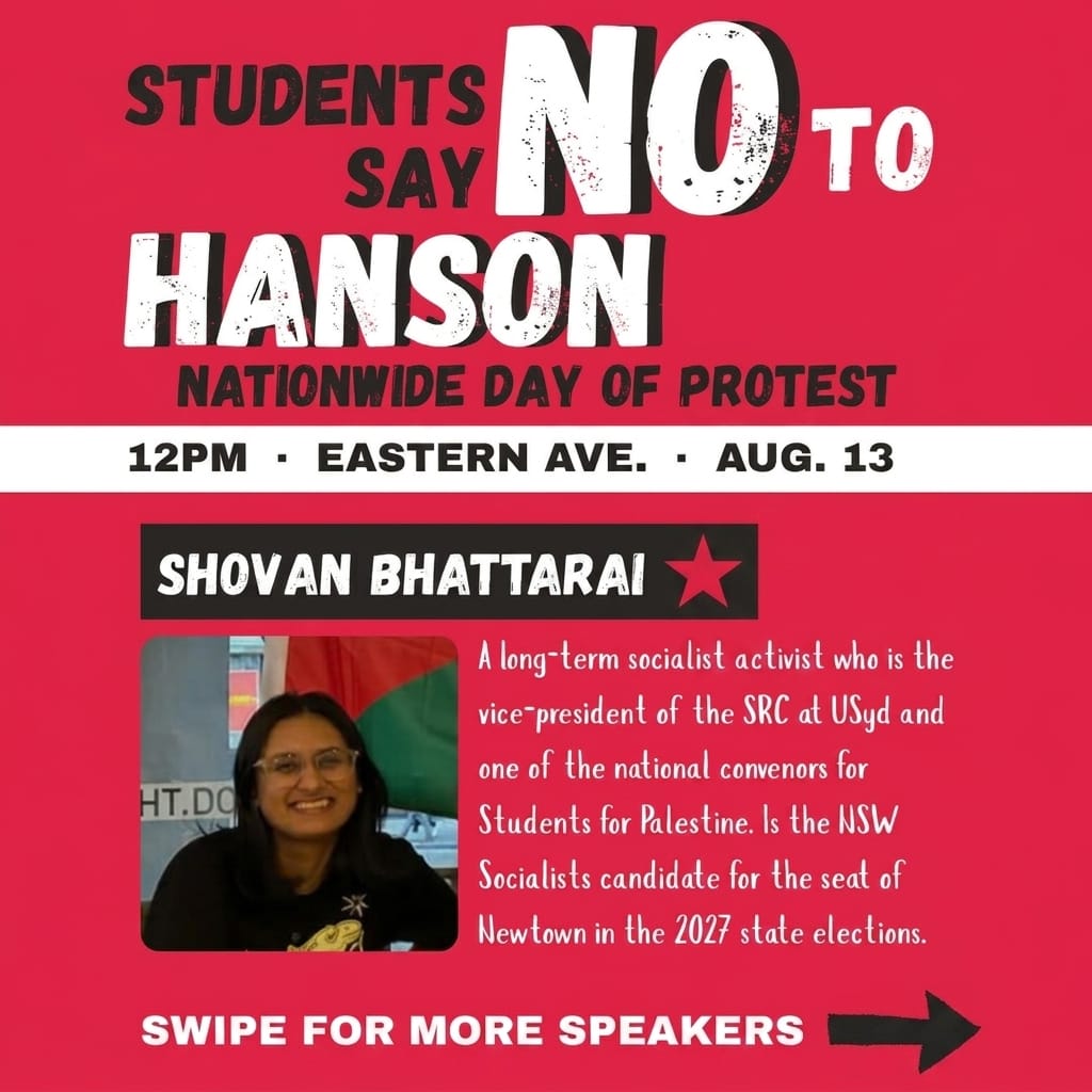 Protest speaker card for Shovan Bhattarai with her photograph and biography