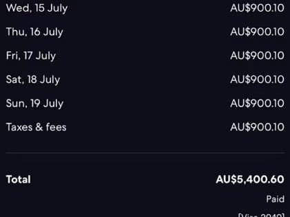 Expedia booking records for Pauline Hanson's London hotel stay