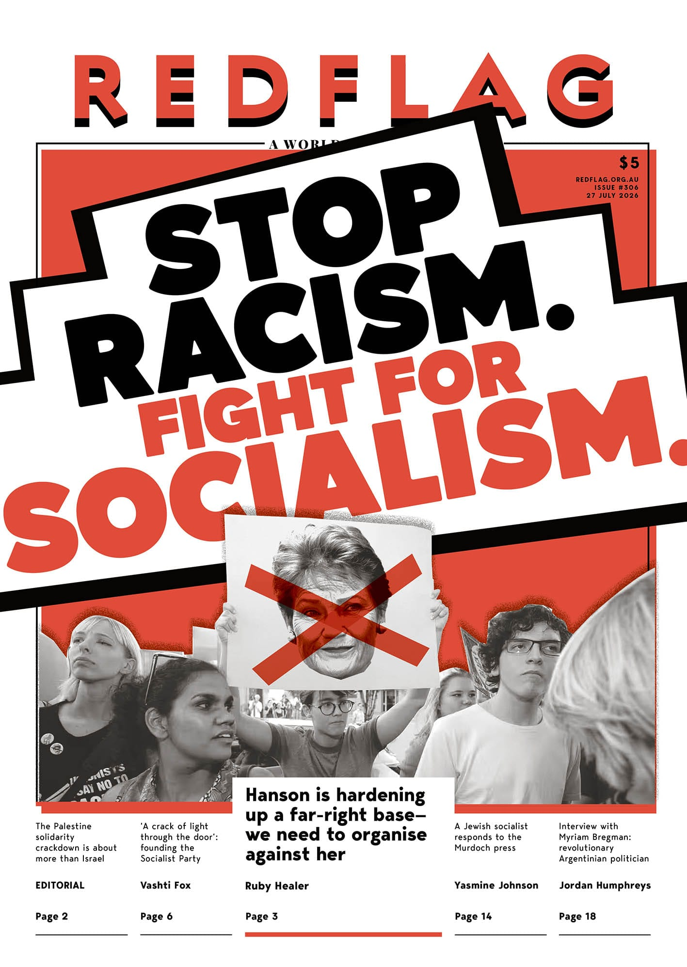 Red Flag front page reading Stop Racism, Fight For Socialism.