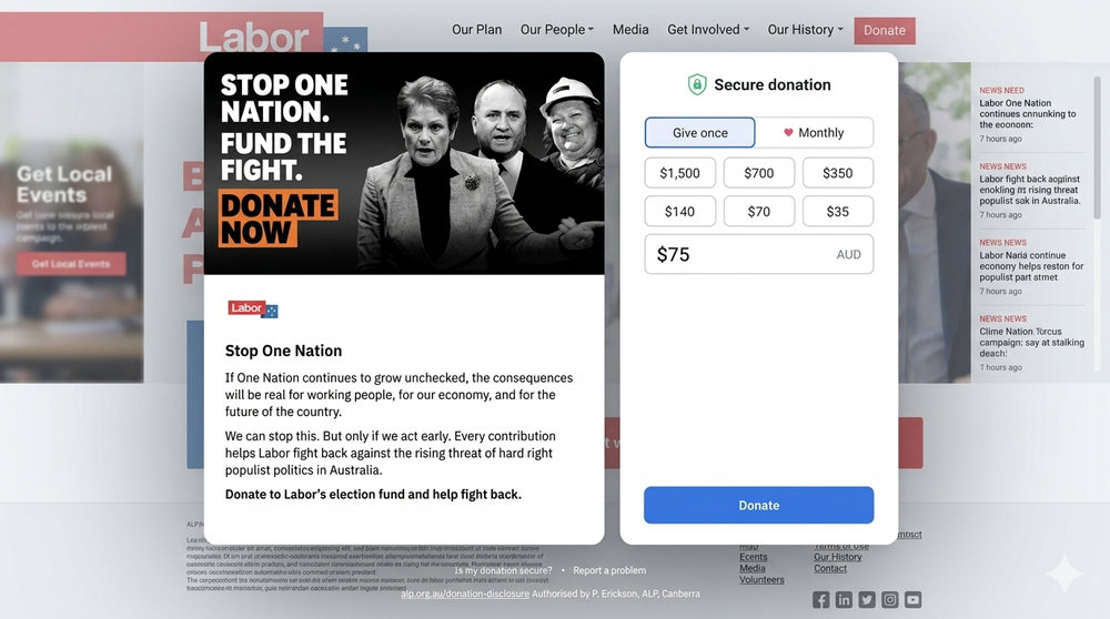 Labor builds a donation page to stop One Nation as the economy goes backwards per capita