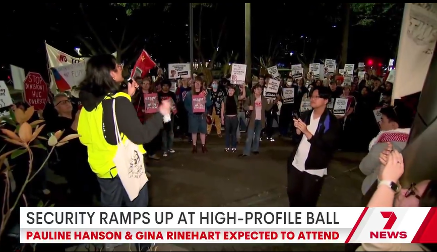 Far left activists target Pauline Hanson, Gina Rinehart at Charlie Teo's brain cancer ball