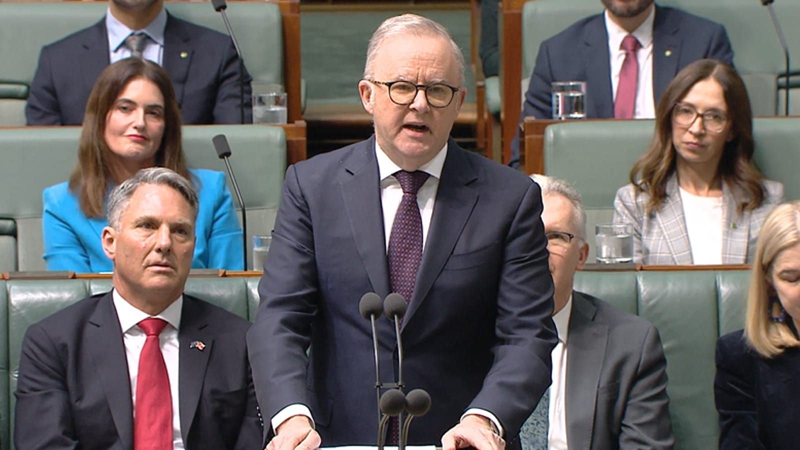 Anthony Albanese speaking at the despatch box during Question Time in parliament