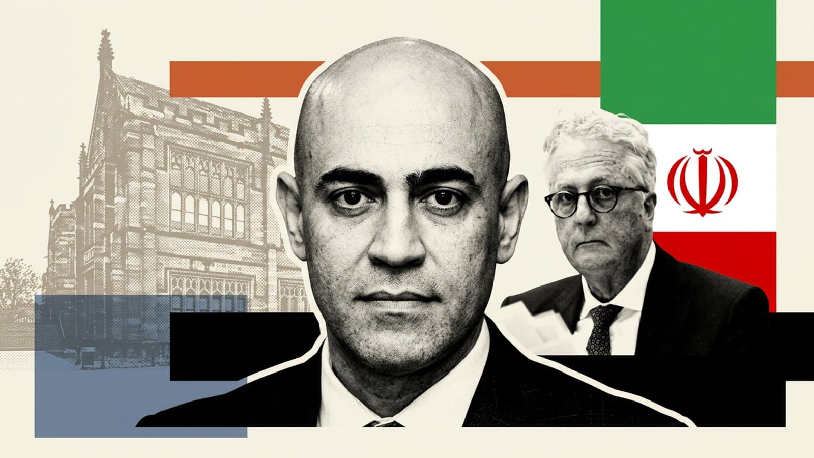 Ben Fahimnia and Mark Scott beside an Iranian flag graphic.