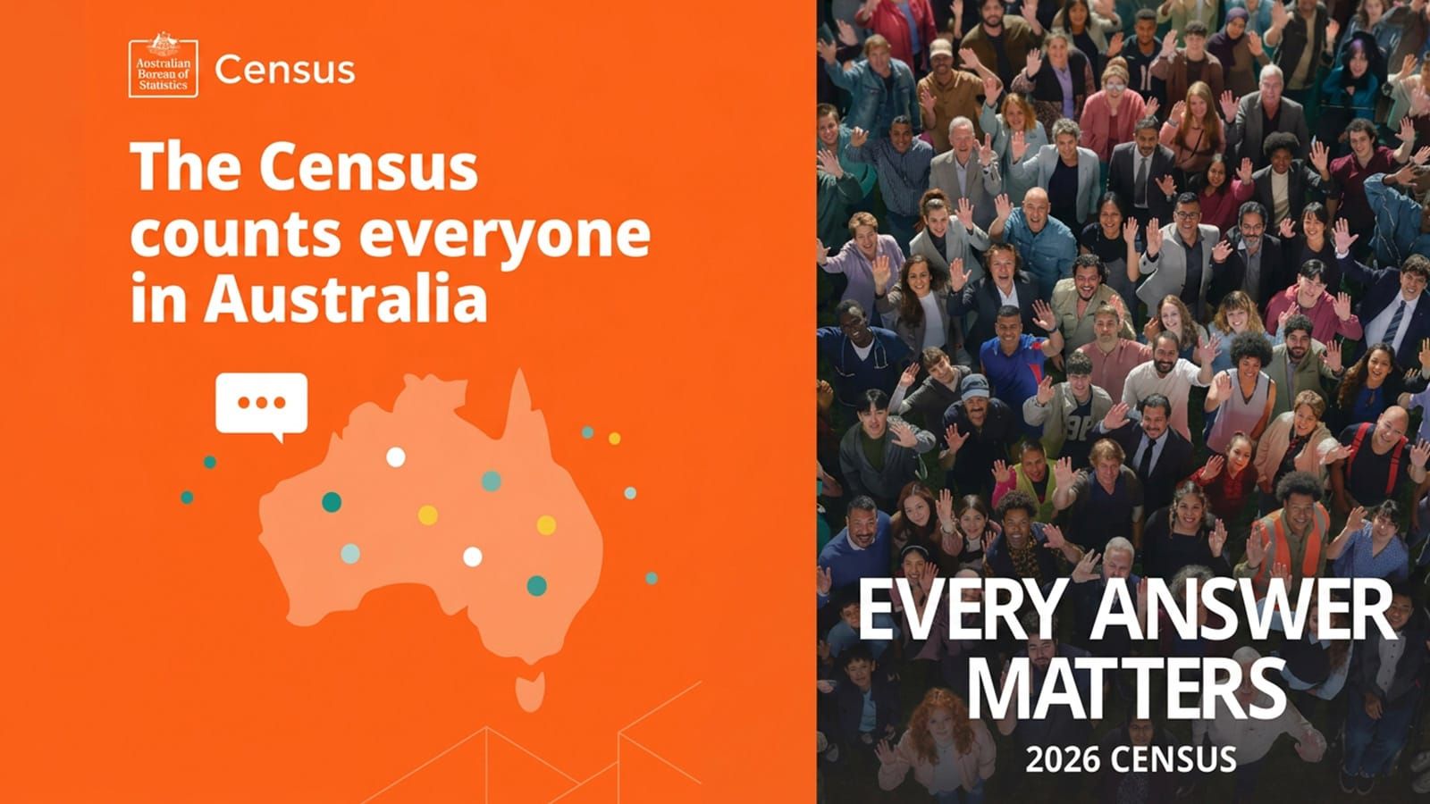 Australian Bureau of Statistics 2026 Census campaign graphic with a waving crowd