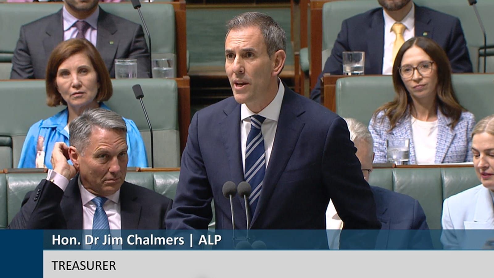 Treasurer Jim Chalmers speaking at the despatch box during question time.