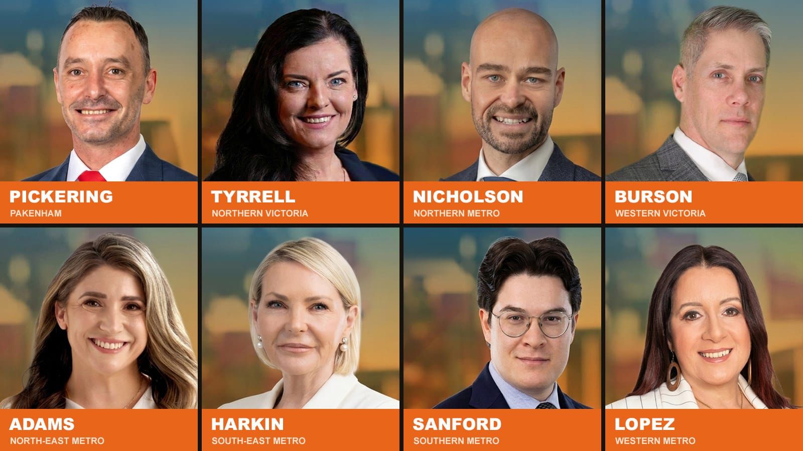 Grid of eight One Nation Victorian candidate portraits with names