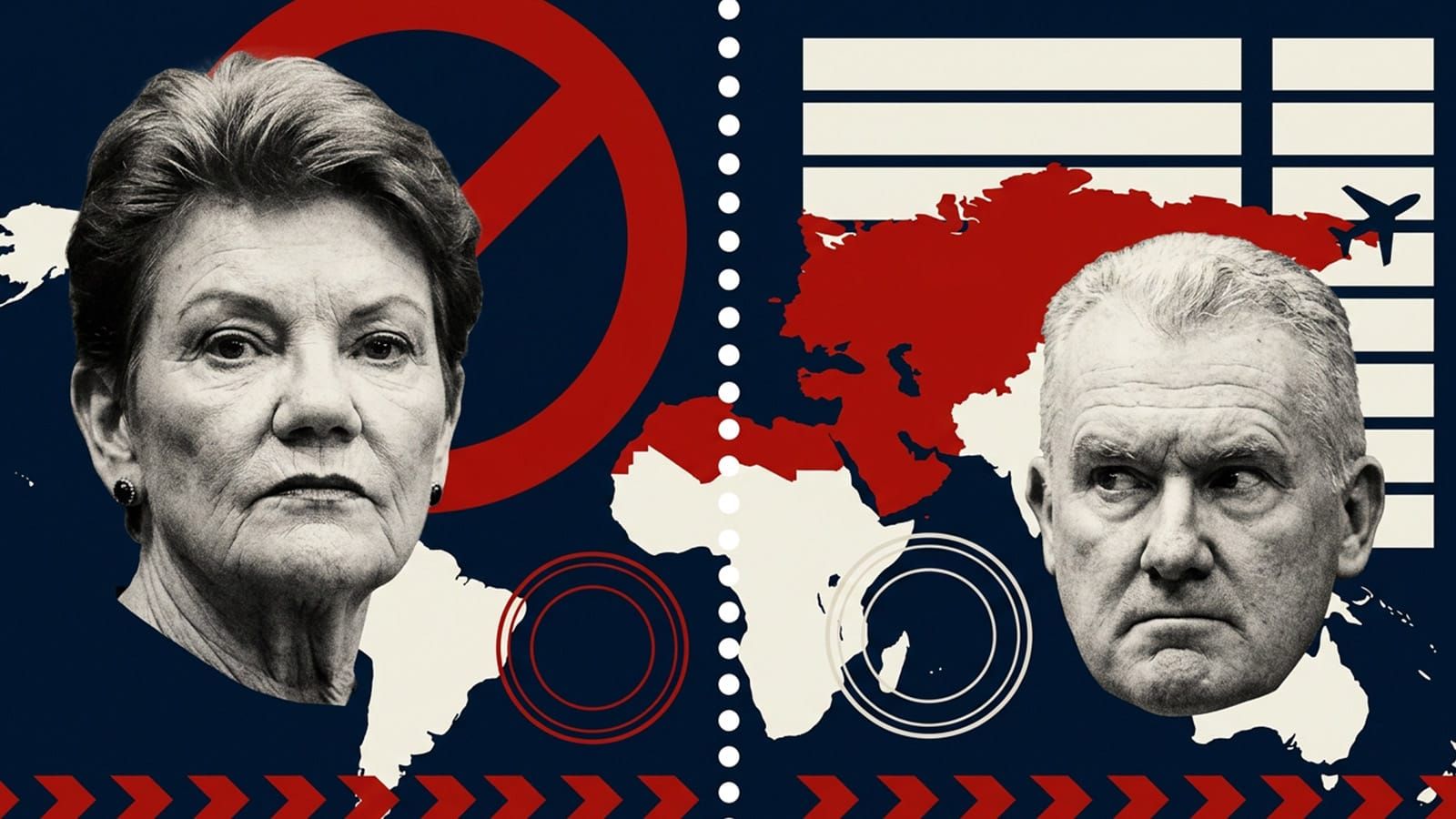 Composite illustration of Pauline Hanson and Tony Burke over a world map