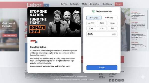 Labor builds a donation page to stop One Nation as the economy goes backwards per capita
