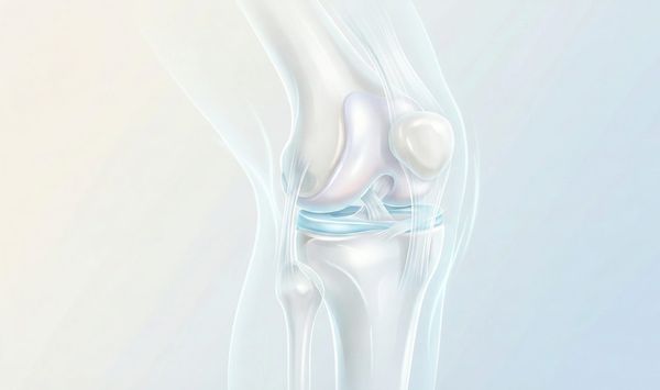 Illustration of a knee joint with emphasis on the cartilage