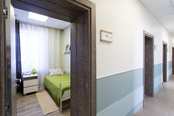 Bedroom unit in long-term care facility. 
