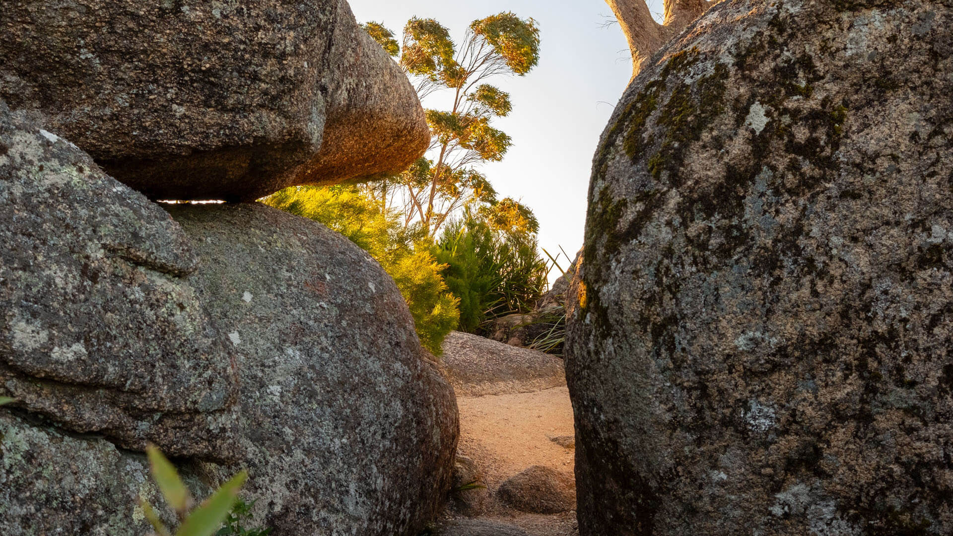 A natural path through boulders in a range