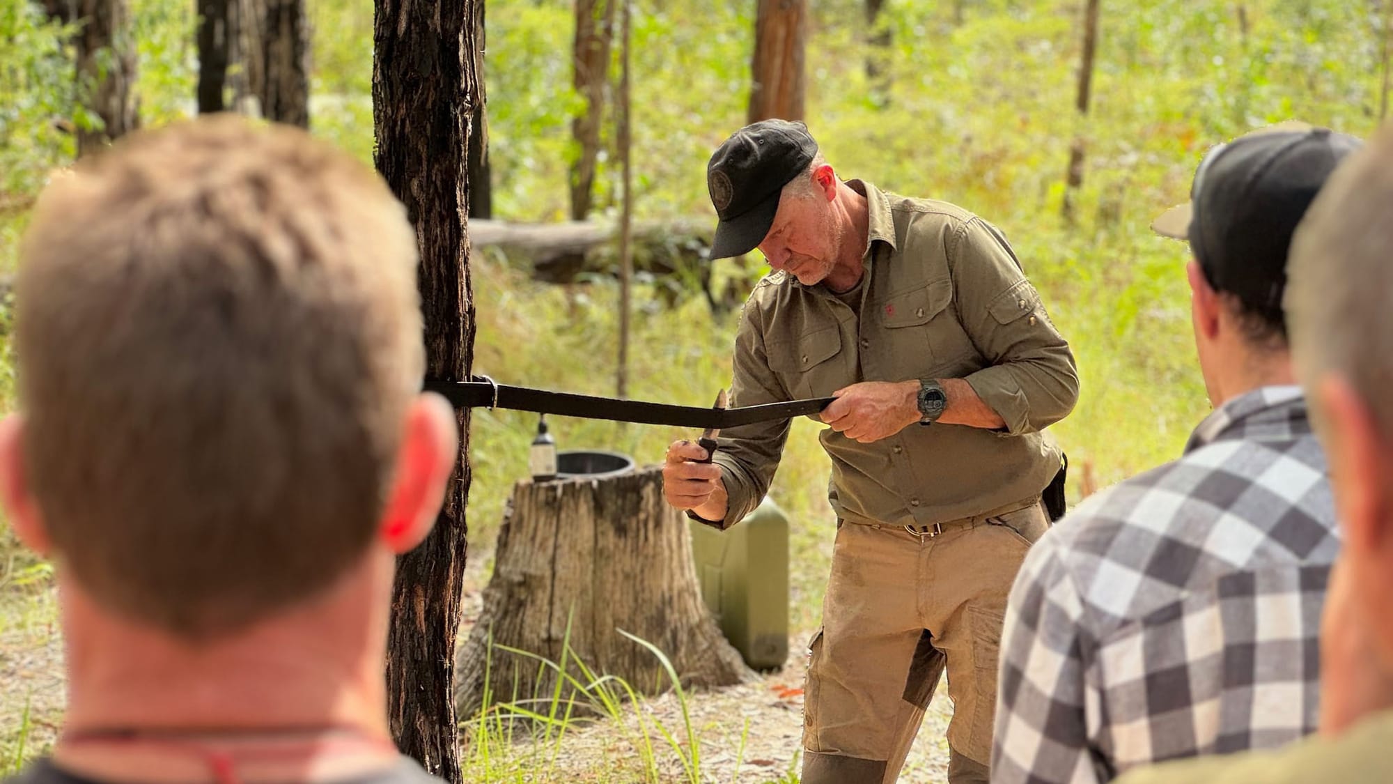 Gordon Dedman sharpening his bushcraft knife
