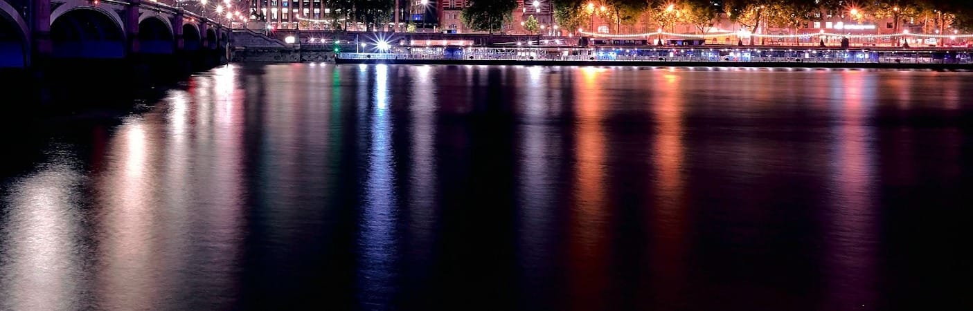artwork of city and bridge