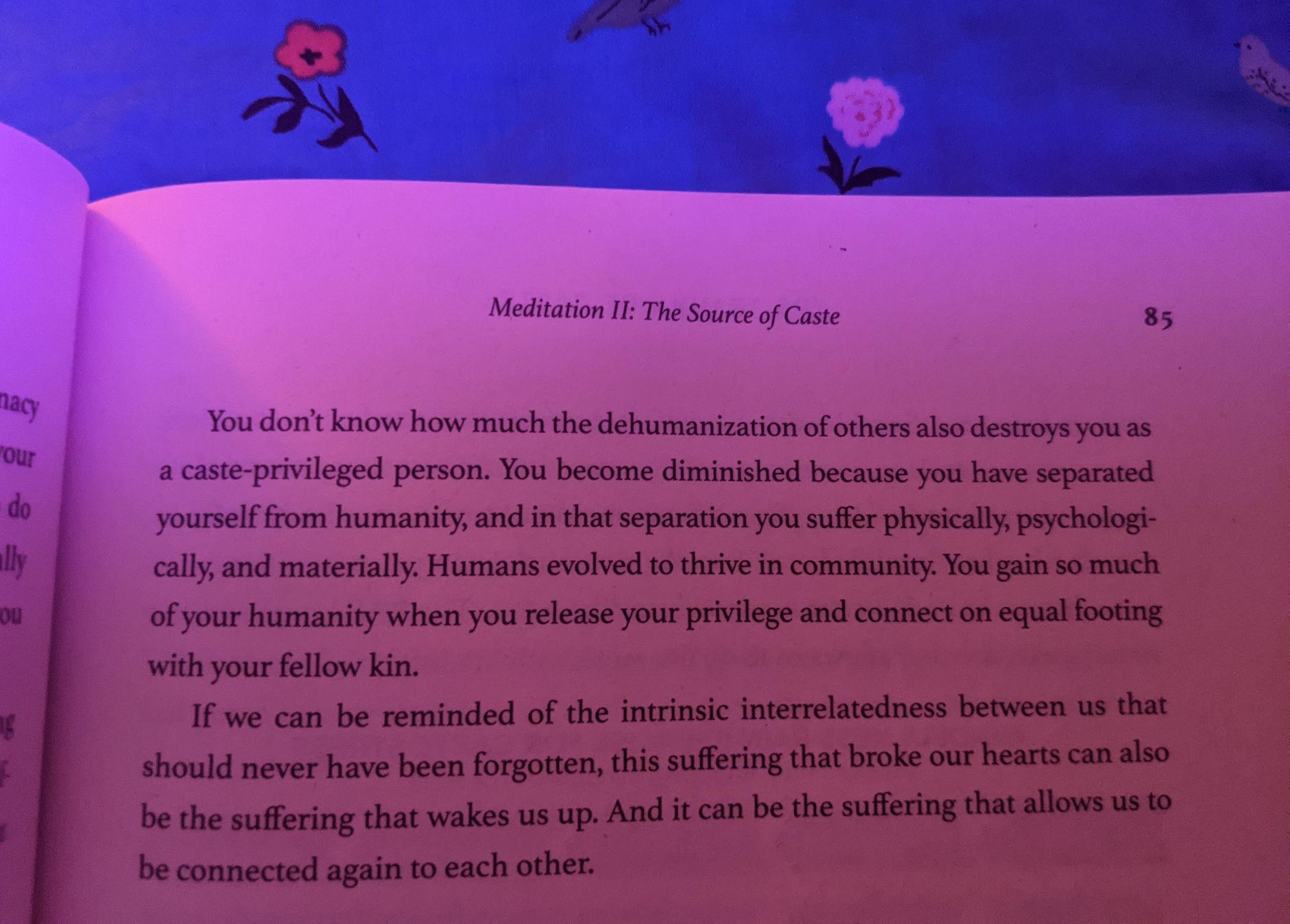 Snippet addressing caste-priviledged people from page 85 of the book "The Trauma of Caste" written by Thenmozhi Soundararajan, Published in 2022, North Atlantic Books