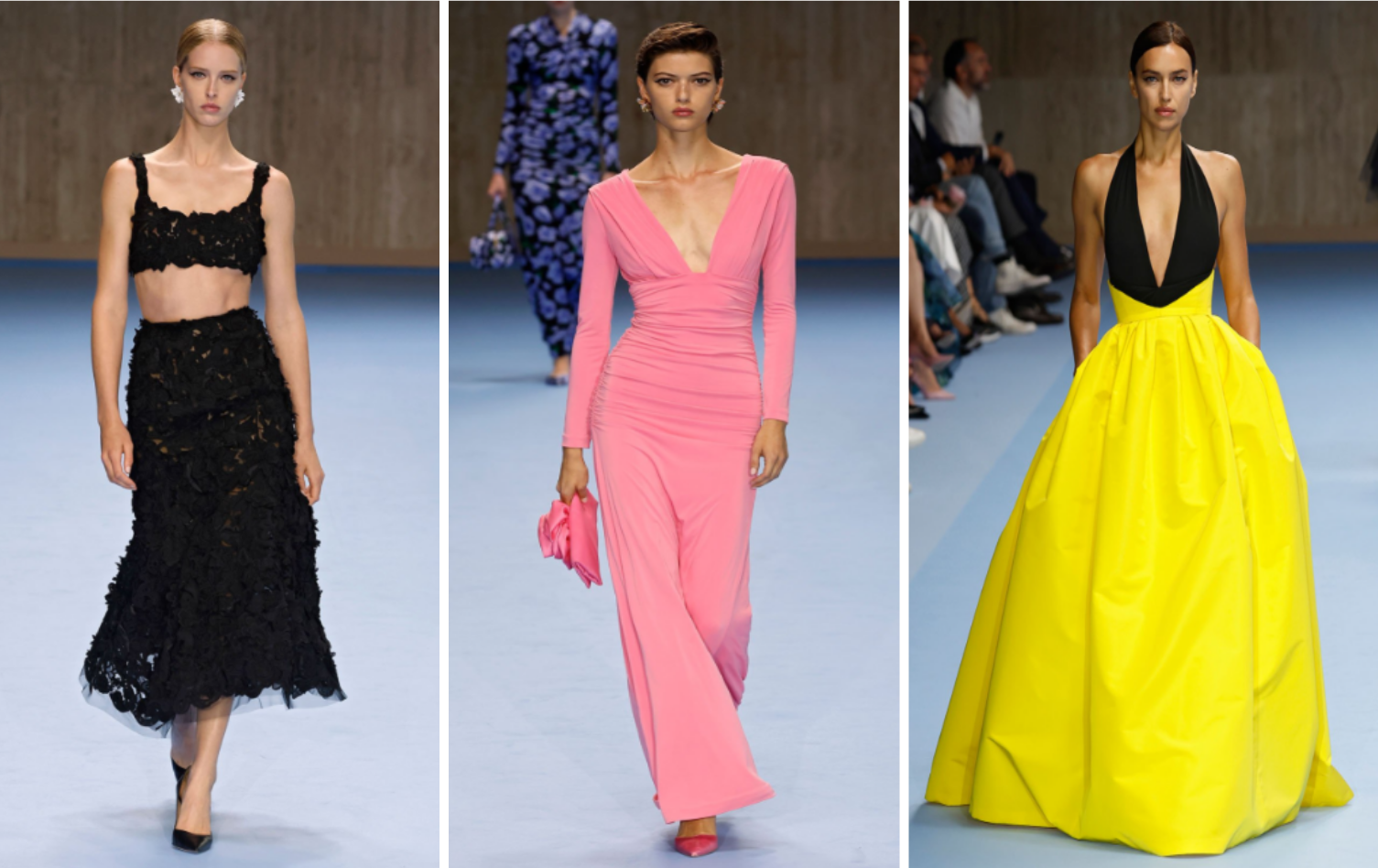 Gorgeous models walking new, elegant Carolina Herrera design.