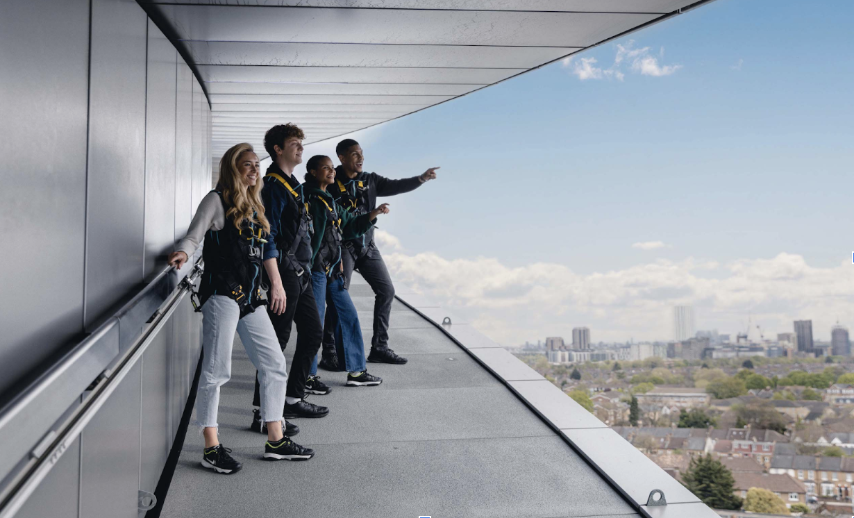 An adventurous group of people admiring London’s skyline.