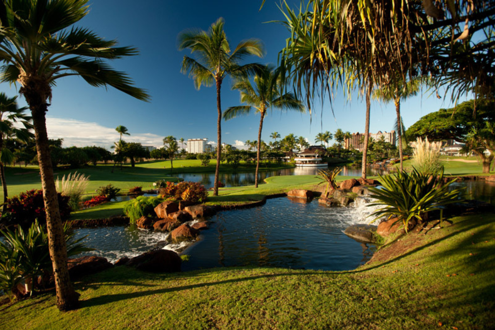 Ko Olina Golf Course in Hawaii features palm-lined fairways, scenic water features, and a tropical resort backdrop. A premier luxury golf destination in Oahu.