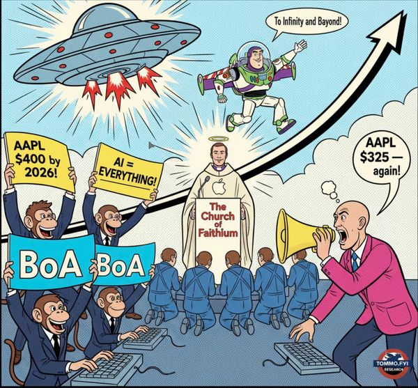 AAPL Q2 2026: a re-run of Q4 2025 at $270 and a blow off to $283: ”Hopium-Priced, Not AI-Priced.” A blow-off top disguised as a triumph. (Copy)