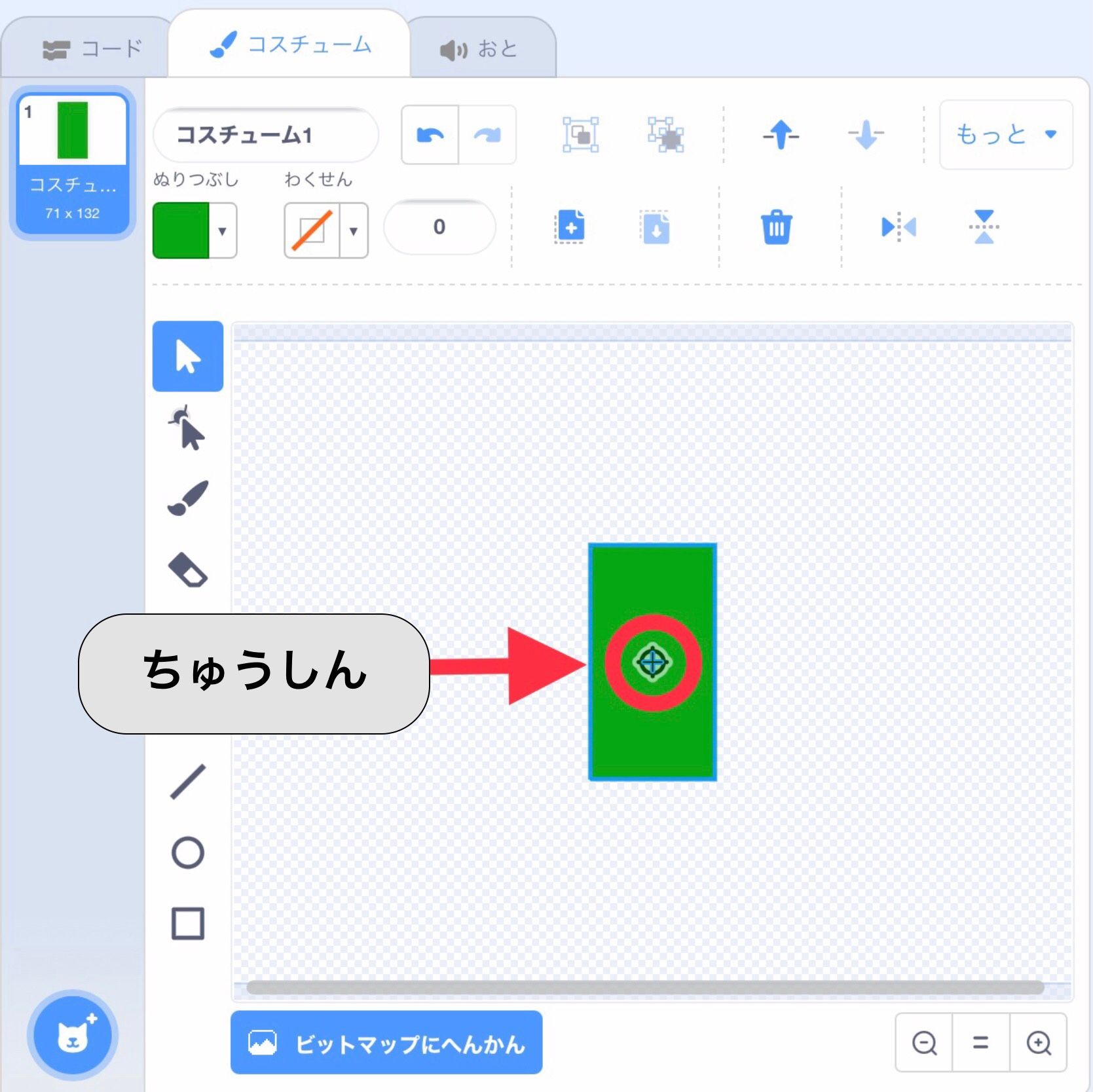 スプライトの中心を表す画像 スプライトの中心を表す画像