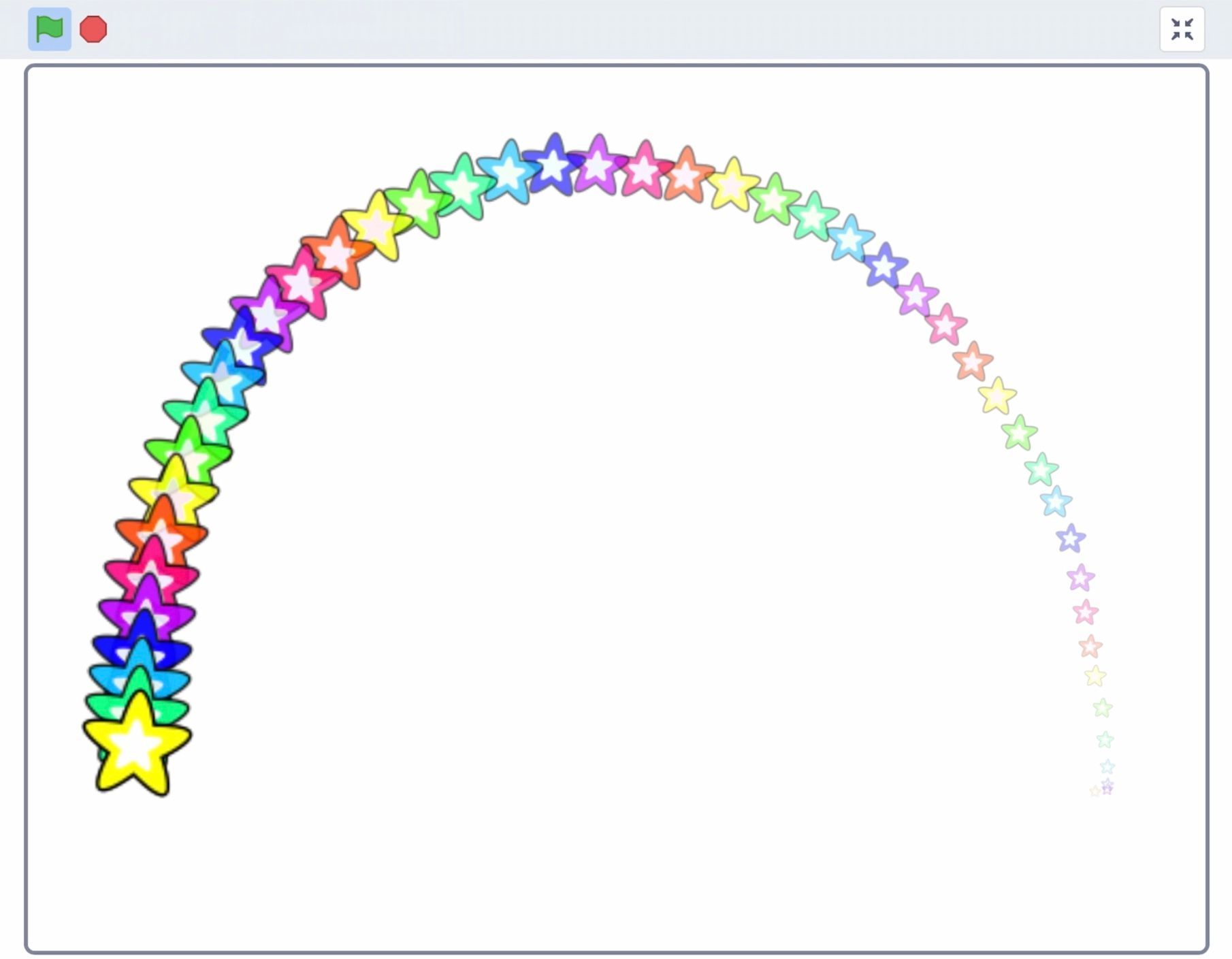 2022-01-16-だんだん小さく透明になって消えるカラフルな星のトレイル