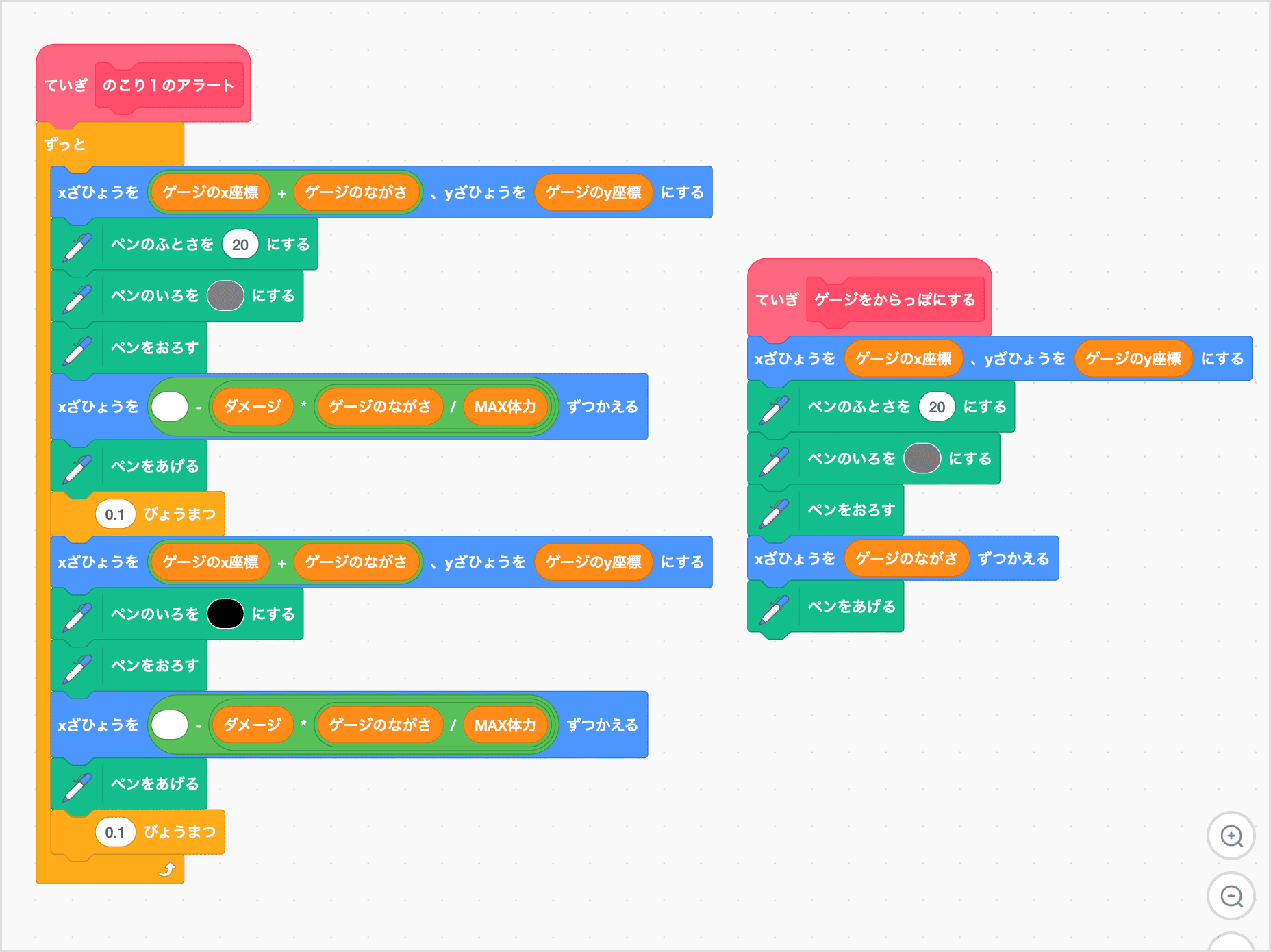 のこり１のアラートでてんめつさせるブロック、ゲージをからっぽにするブロック