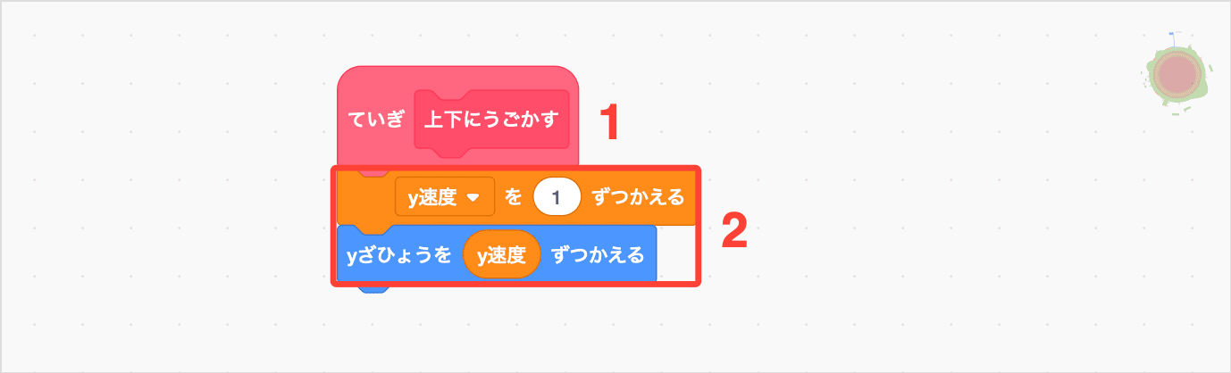へんすうのあたいをすこしずつかえて、たてへうごくりょうもへんすうにおうじてかえる