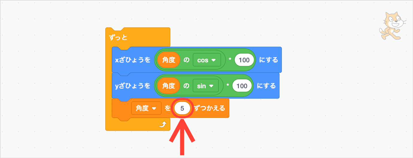 かくどを5ずつかえる