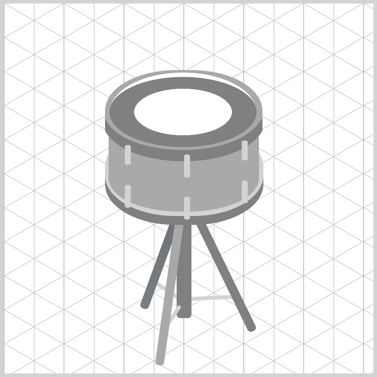 Isometric Snare Drum - Grayscale Preview with Grid