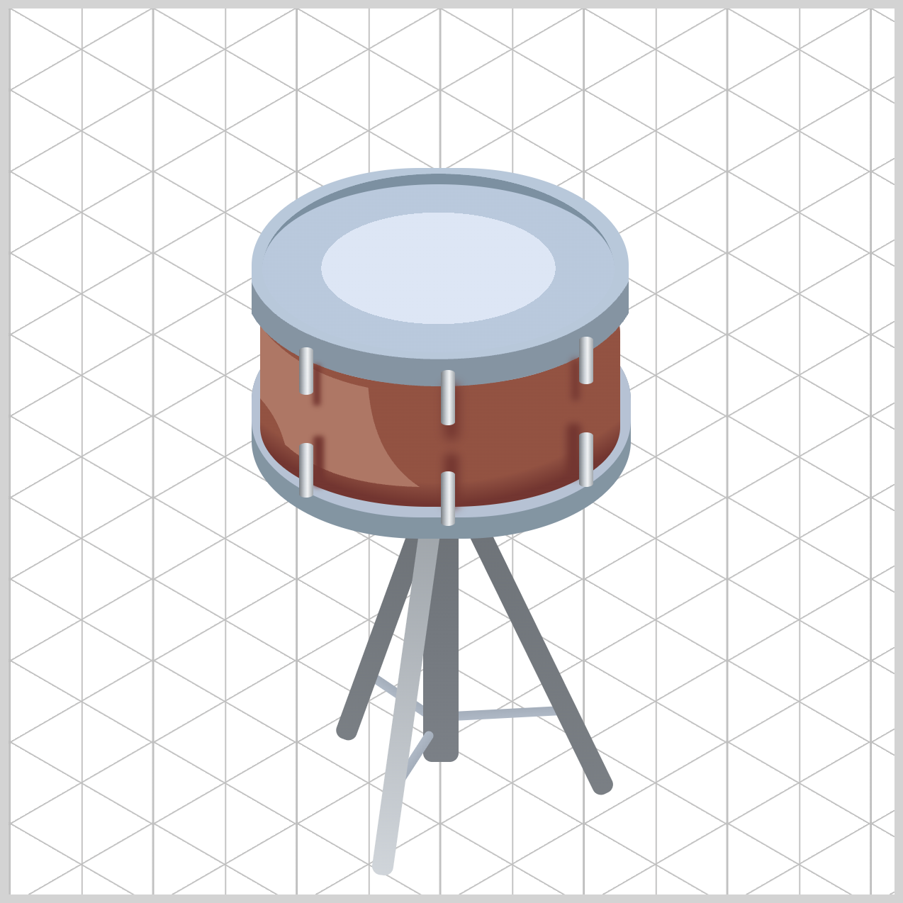 Isometric Snare Drum - Color Preview with Grid