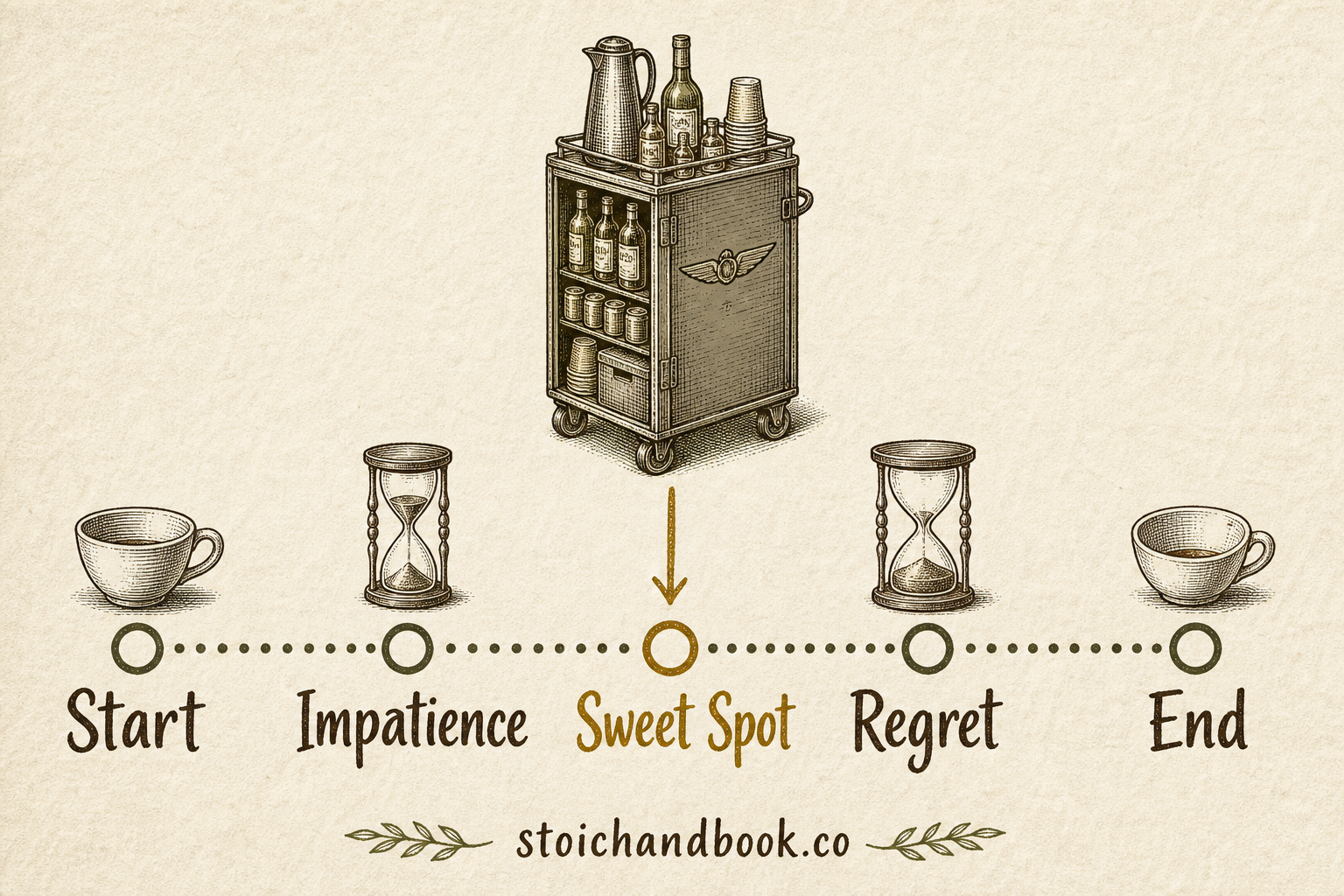 The same moderation flowchart with the marker at the Sweet Spot, receiving the food politely