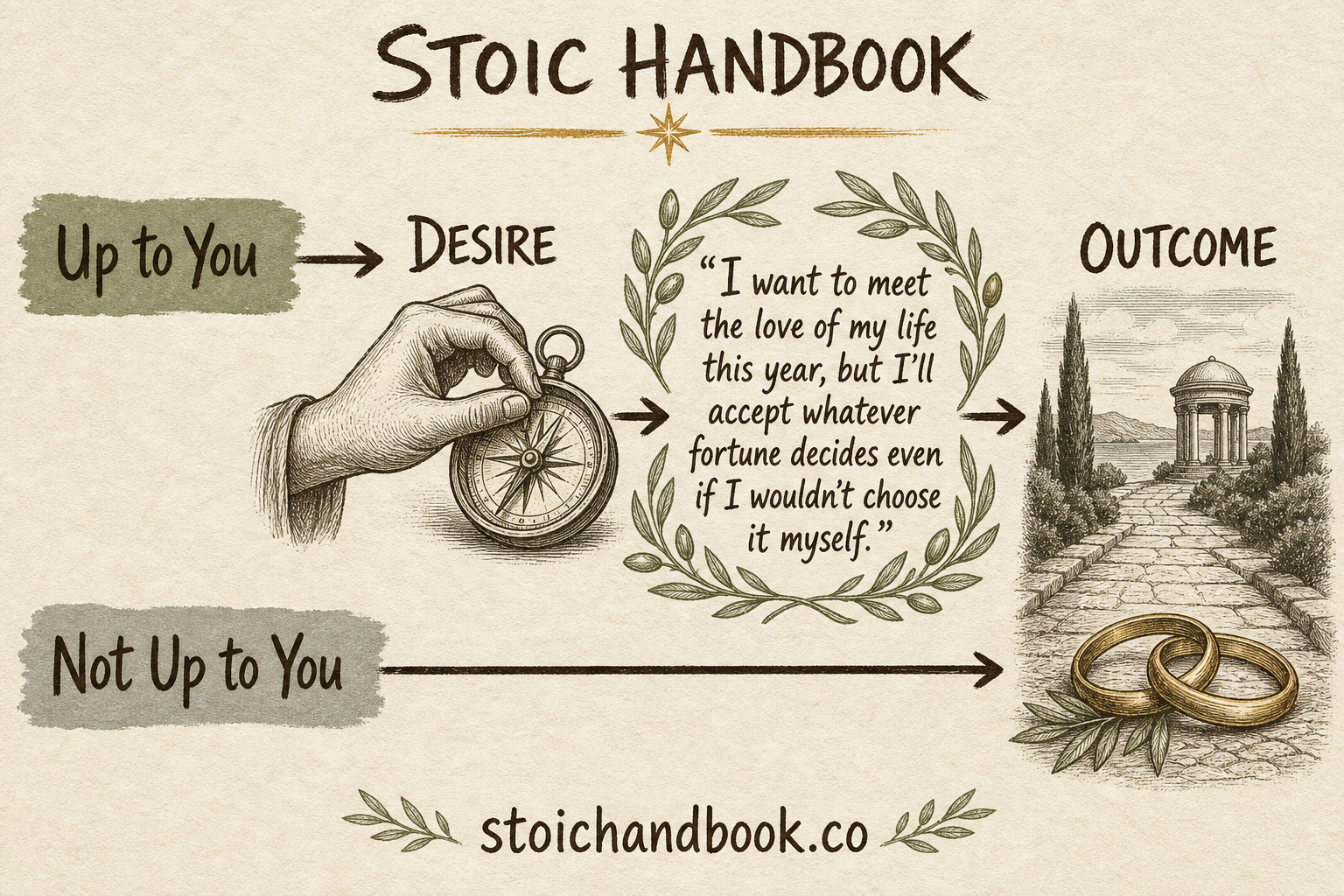 Flowchart of a healthy desire held loosely: wanting to meet a partner this year but accepting whatever fortune decides