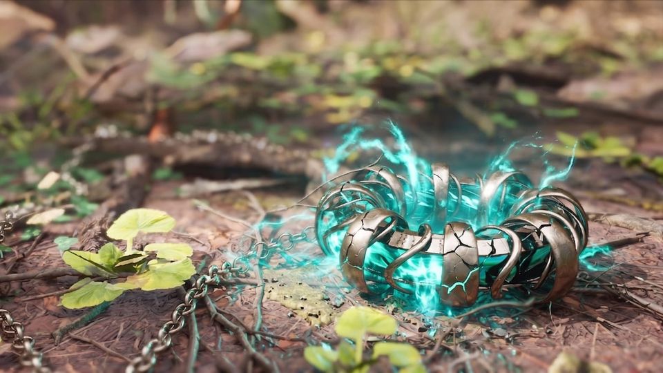 A shattered amulet spilling its magic. This was originally an Amulet Studios image of an intact Amulet. Google Gemini was used to modify the image to show a shattered version.