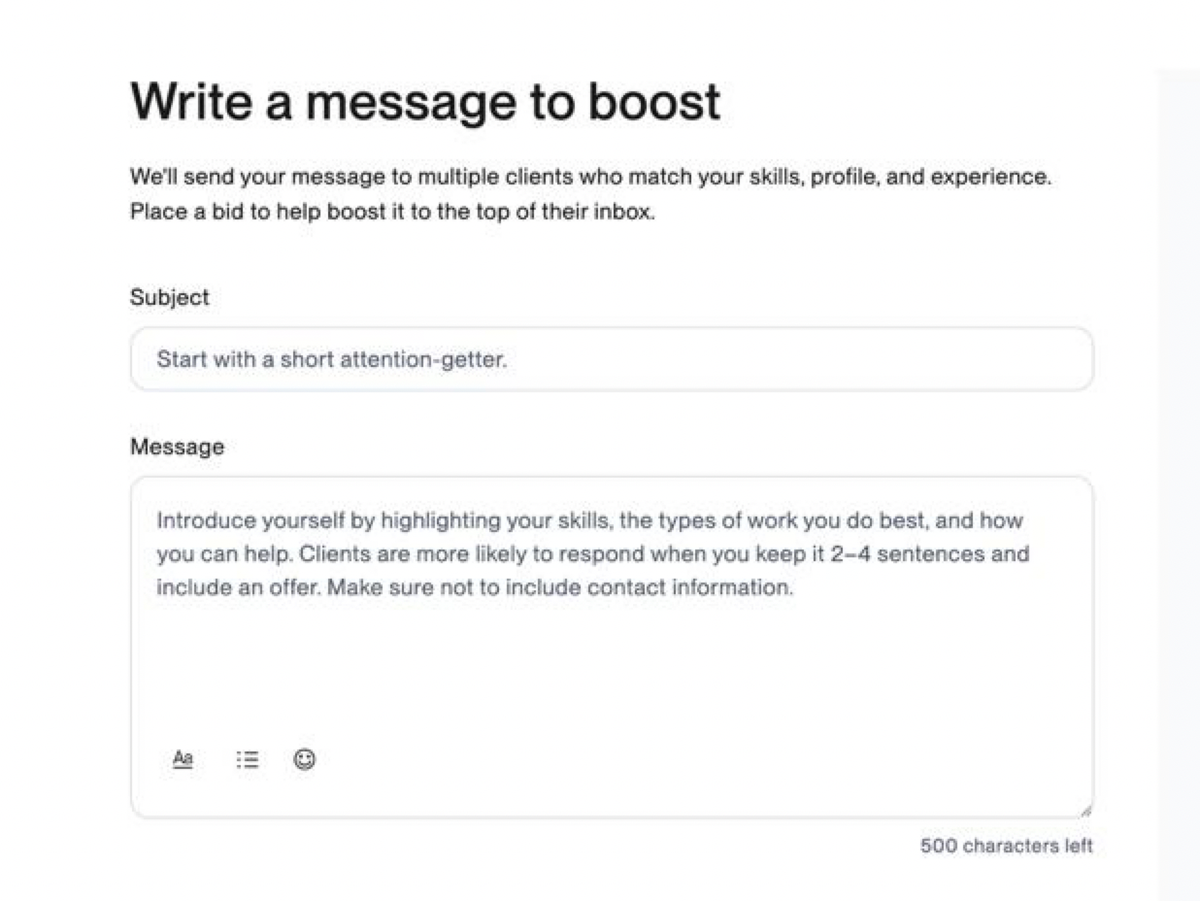 Boost message. Upwork new feature