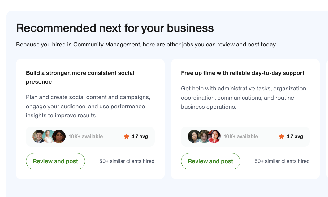 New Recommendations feature for the clients on Upwork