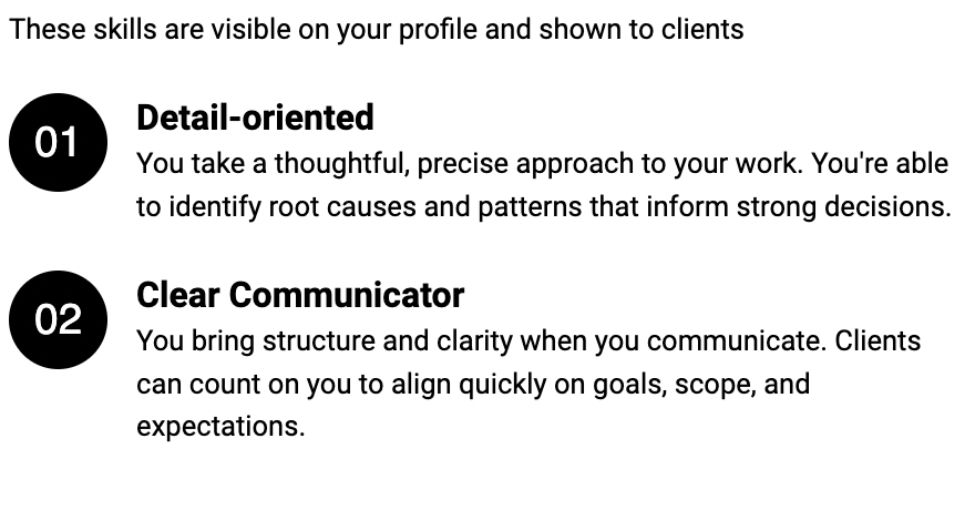 Working Assesment. Extra 2 skills to your General profile. New Beta feature on Upwork.
