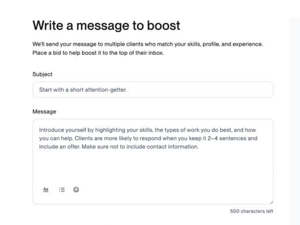 Boost message. Upwork new feature