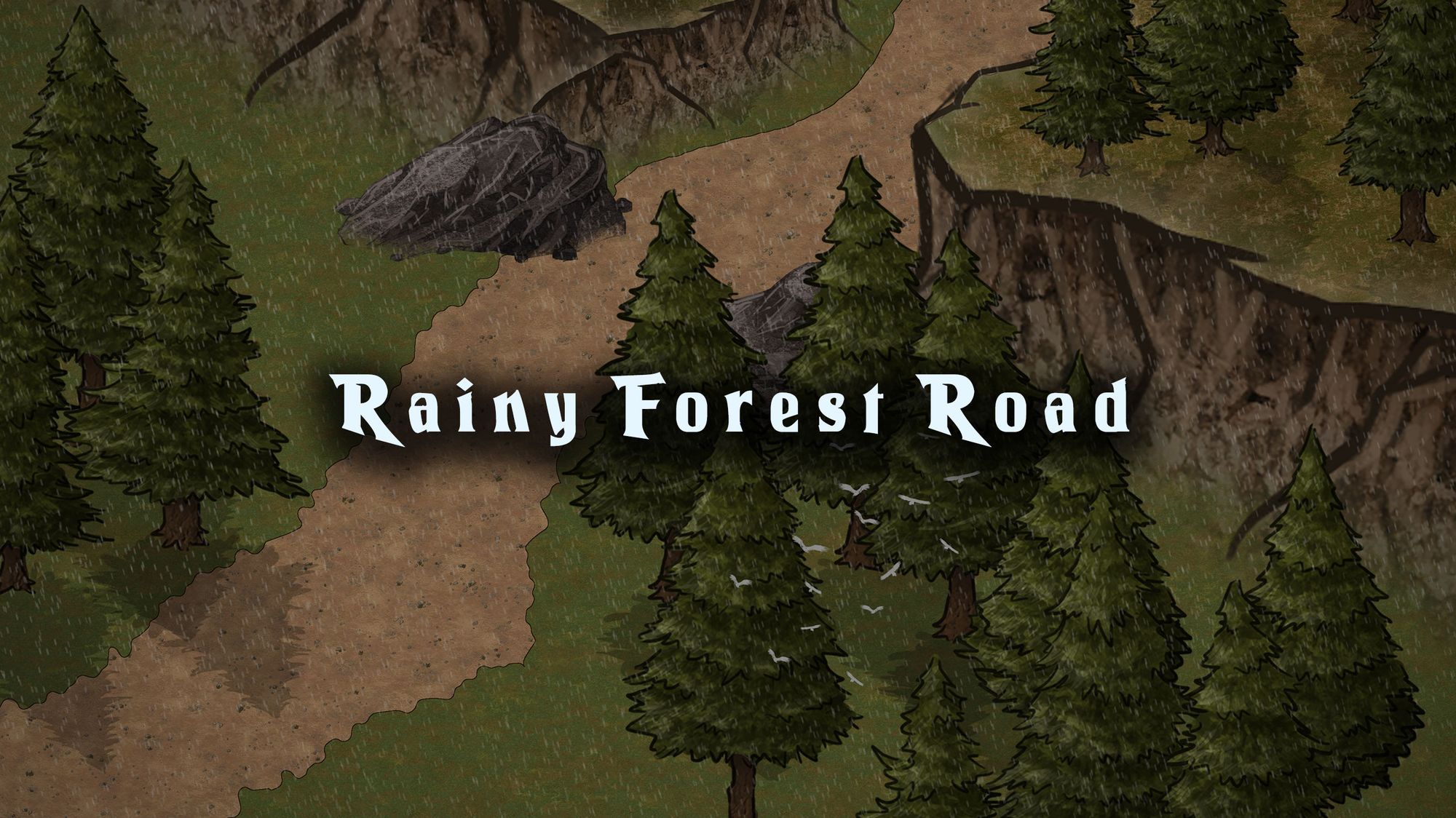 Rainy forest road battle map — D&D 5e VTT by D&D ReinKarnated