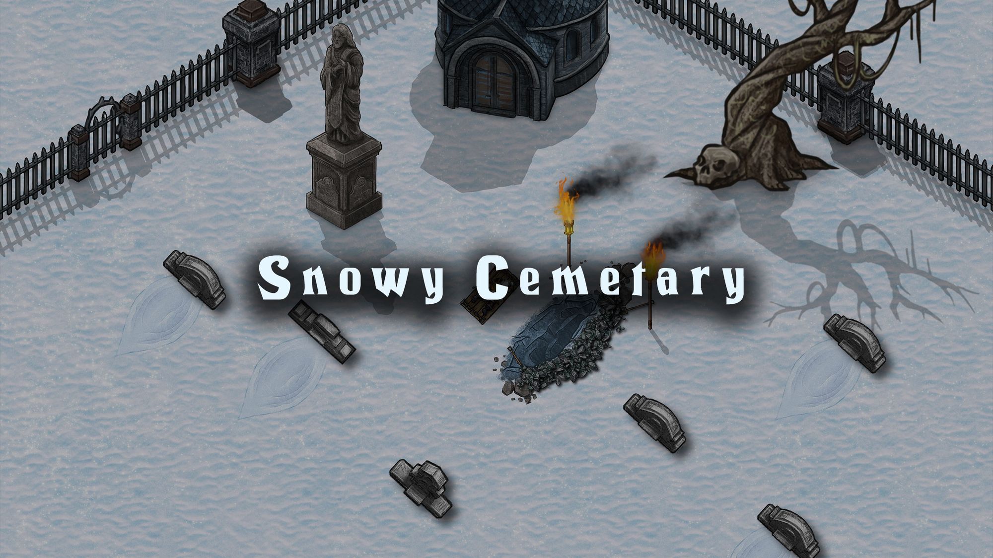 Snowy cemetery battle map — D&D 5e VTT by D&D ReinKarnated
