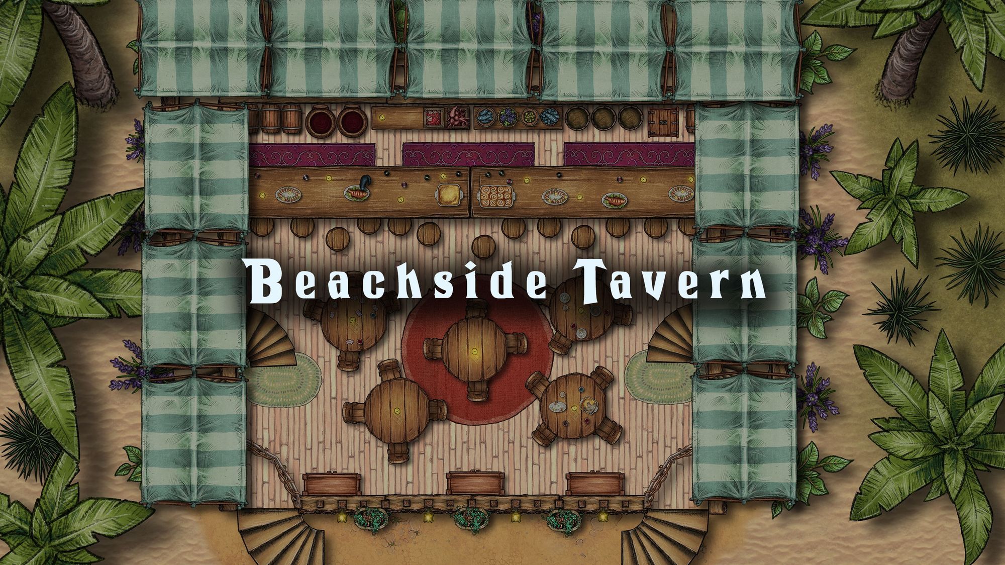 Beachside tavern battle map — D&D 5e VTT by D&D ReinKarnated