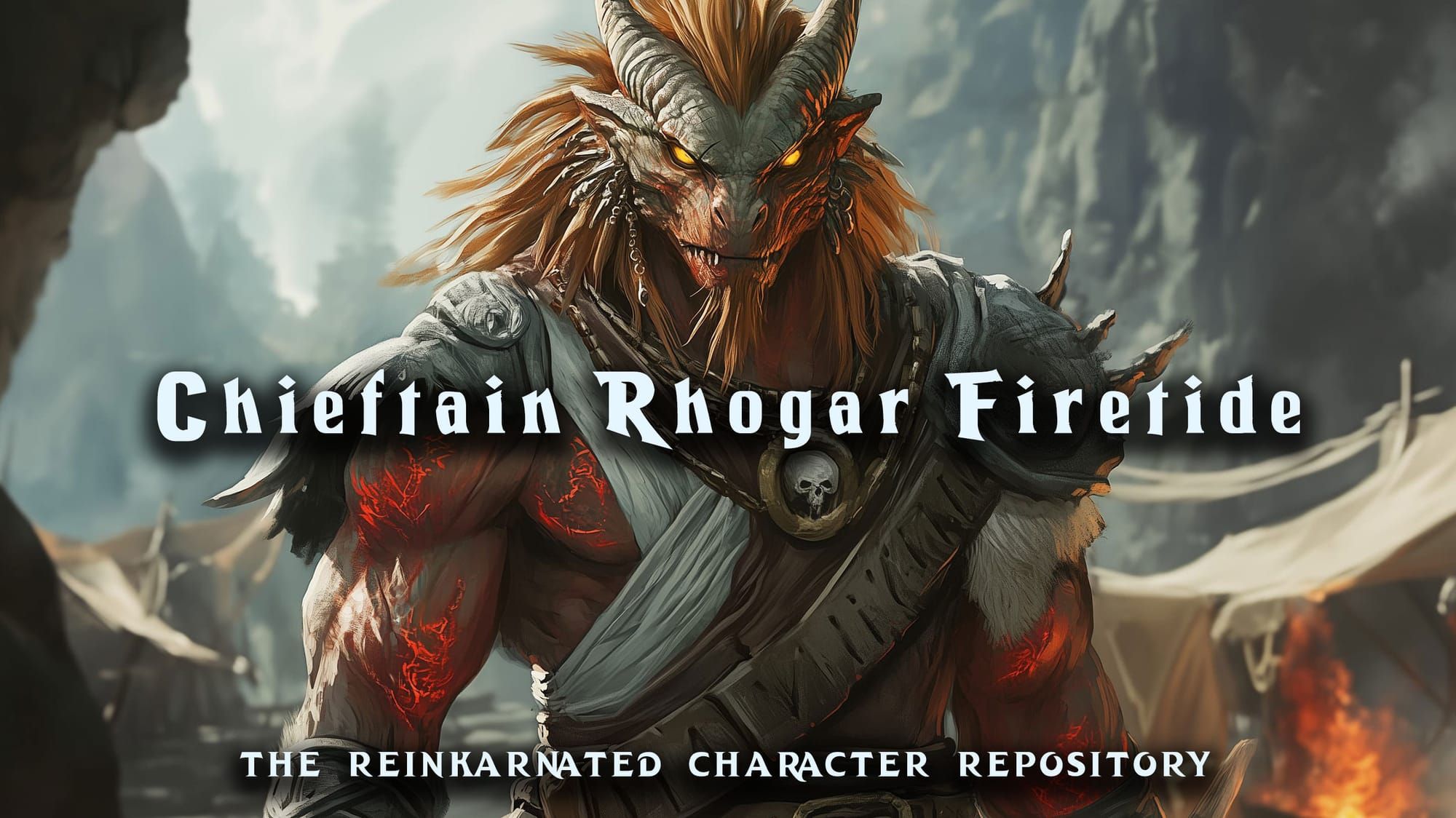 Chieftain Rhogar Firetide Dragonborn NPC portrait — D&D 5e