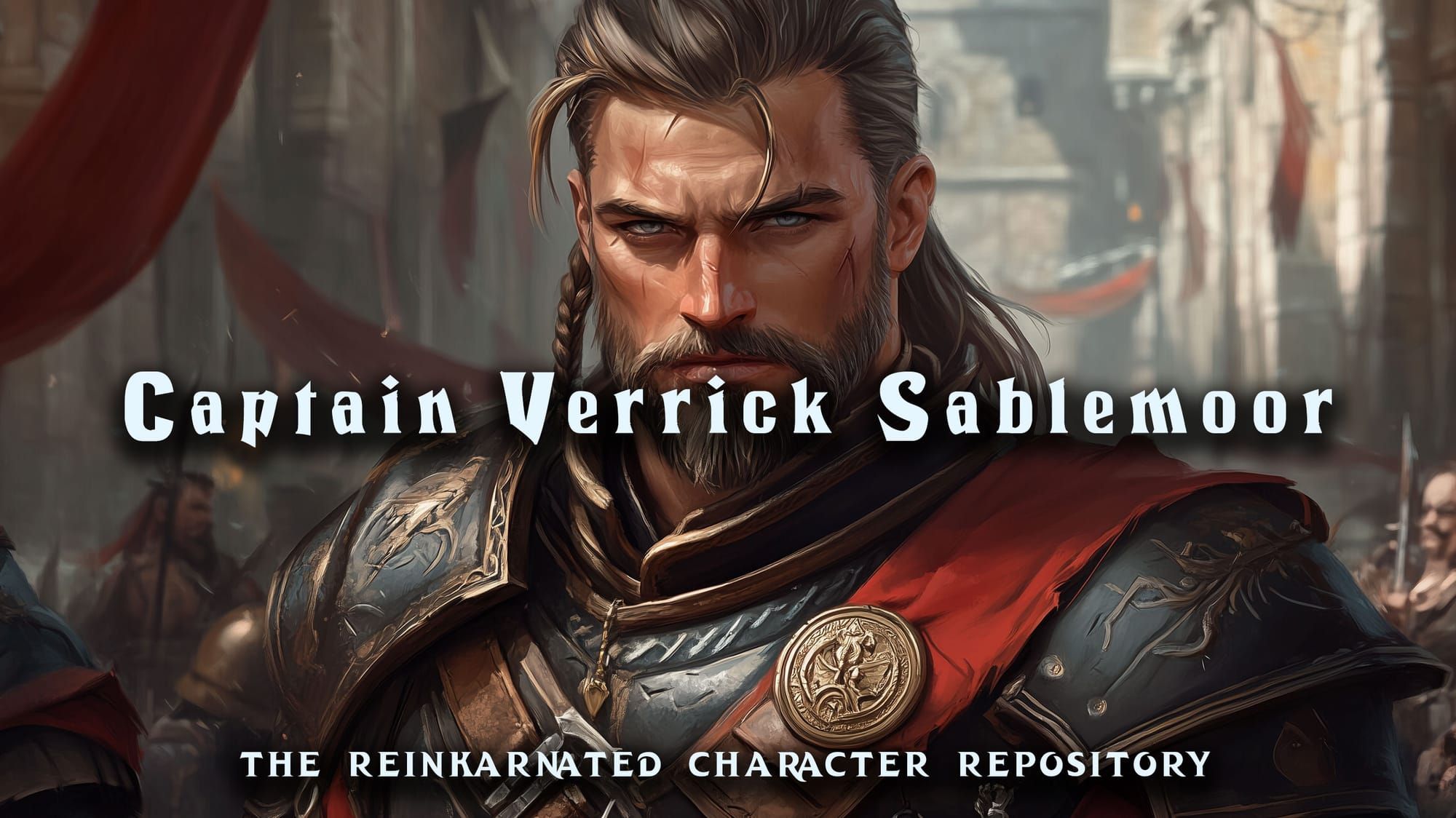 Captain Verrick Sablemoor human mercenary NPC portrait — D&D 5e