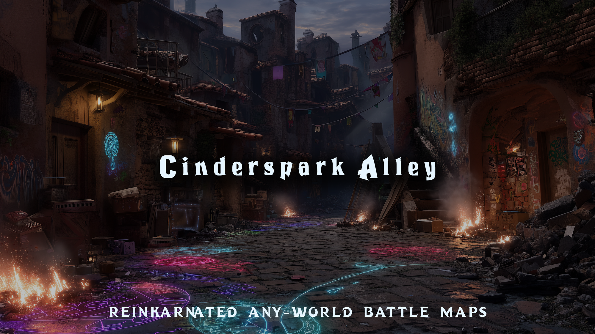 Cinderspark Alley battle map — D&D 5e VTT by D&D ReinKarnated