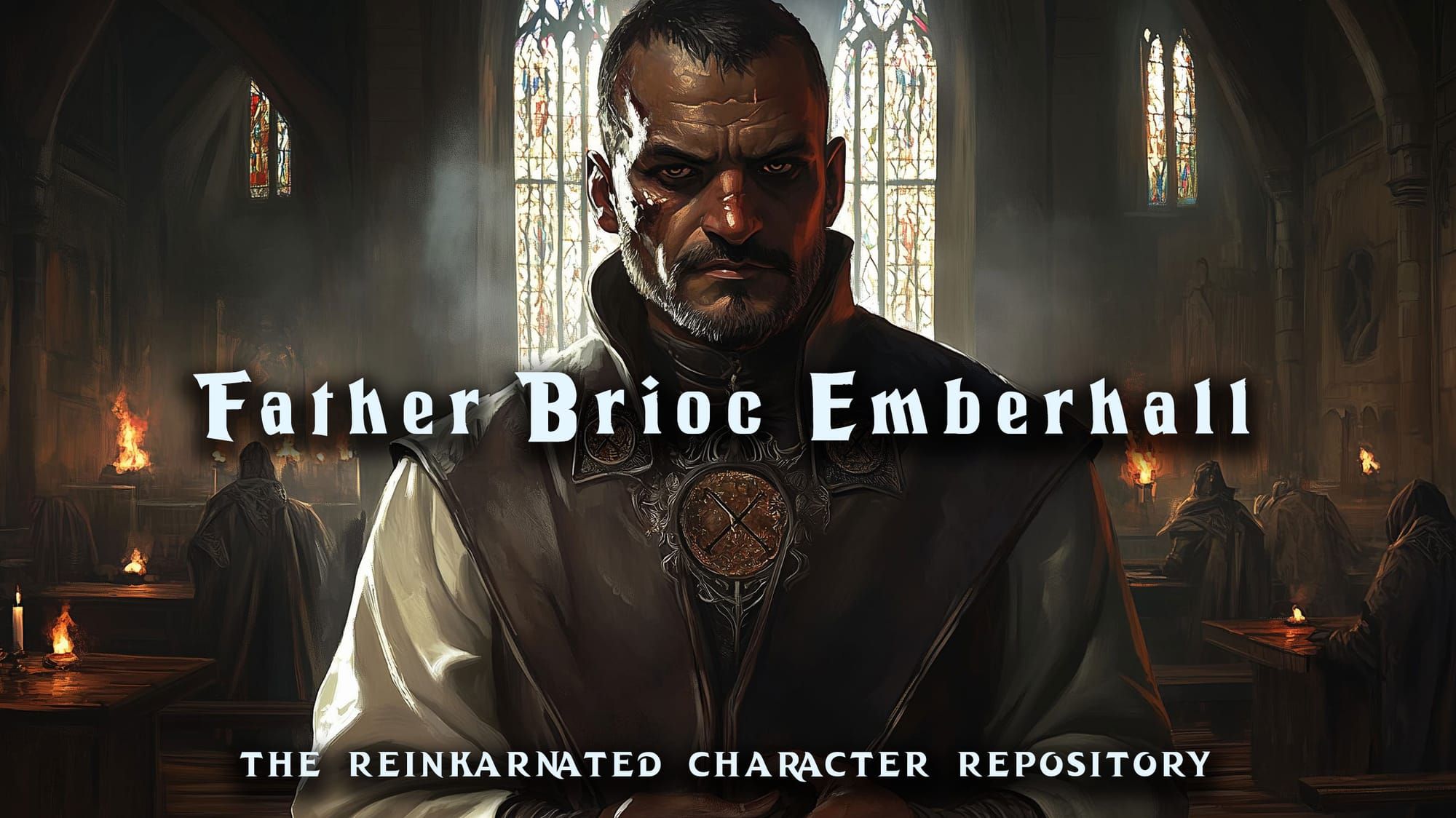 Father Brioc Emberhall dwarf cleric NPC portrait — D&D 5e