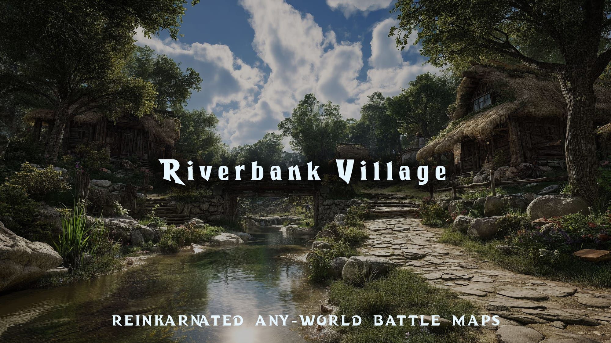 Riverbank Village battle map — D&D 5e VTT