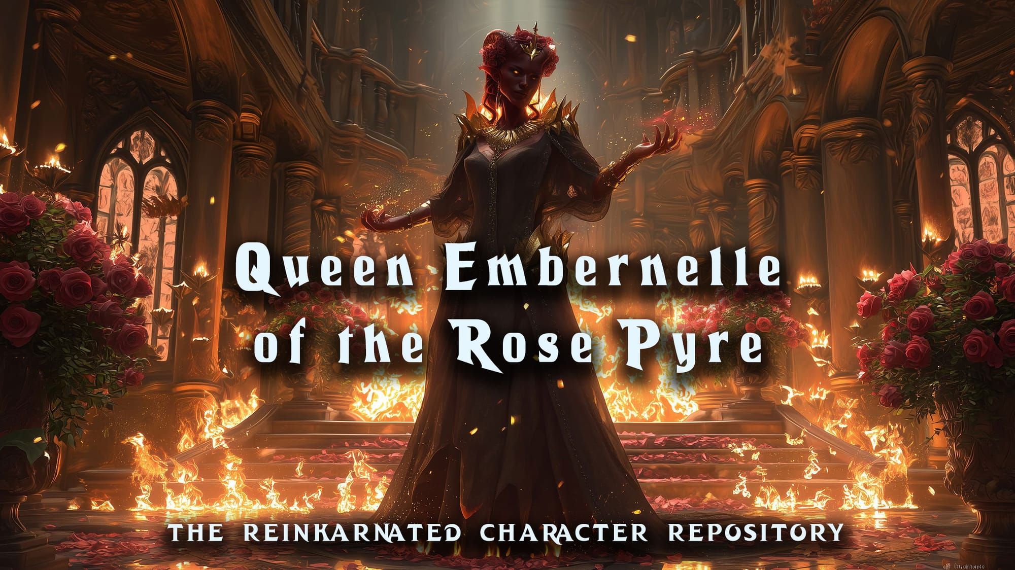 Queen Embernelle eladrin sorcerer NPC portrait — D&D 5e