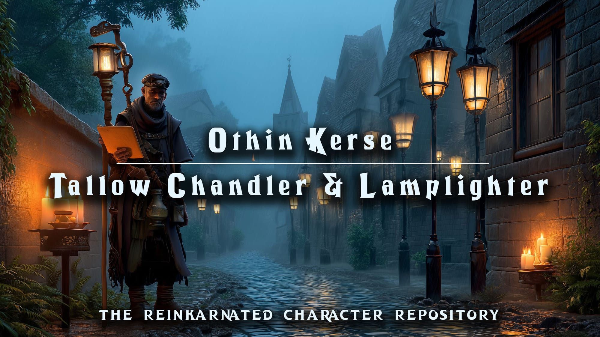 Othin Kerse human tallow chandler NPC portrait — D&D 5e