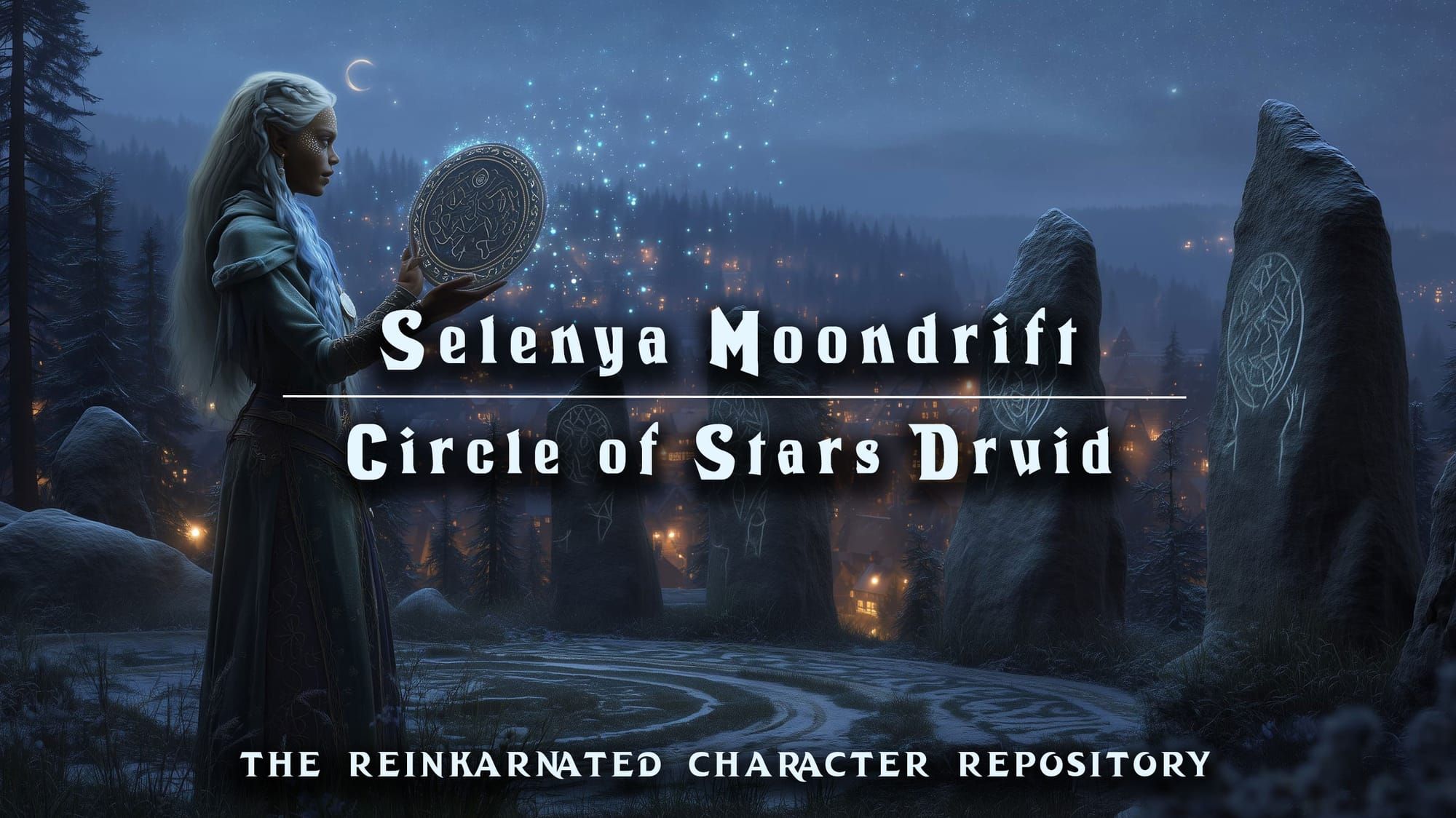 Selenya Moondrift elf druid NPC portrait — D&D 5e