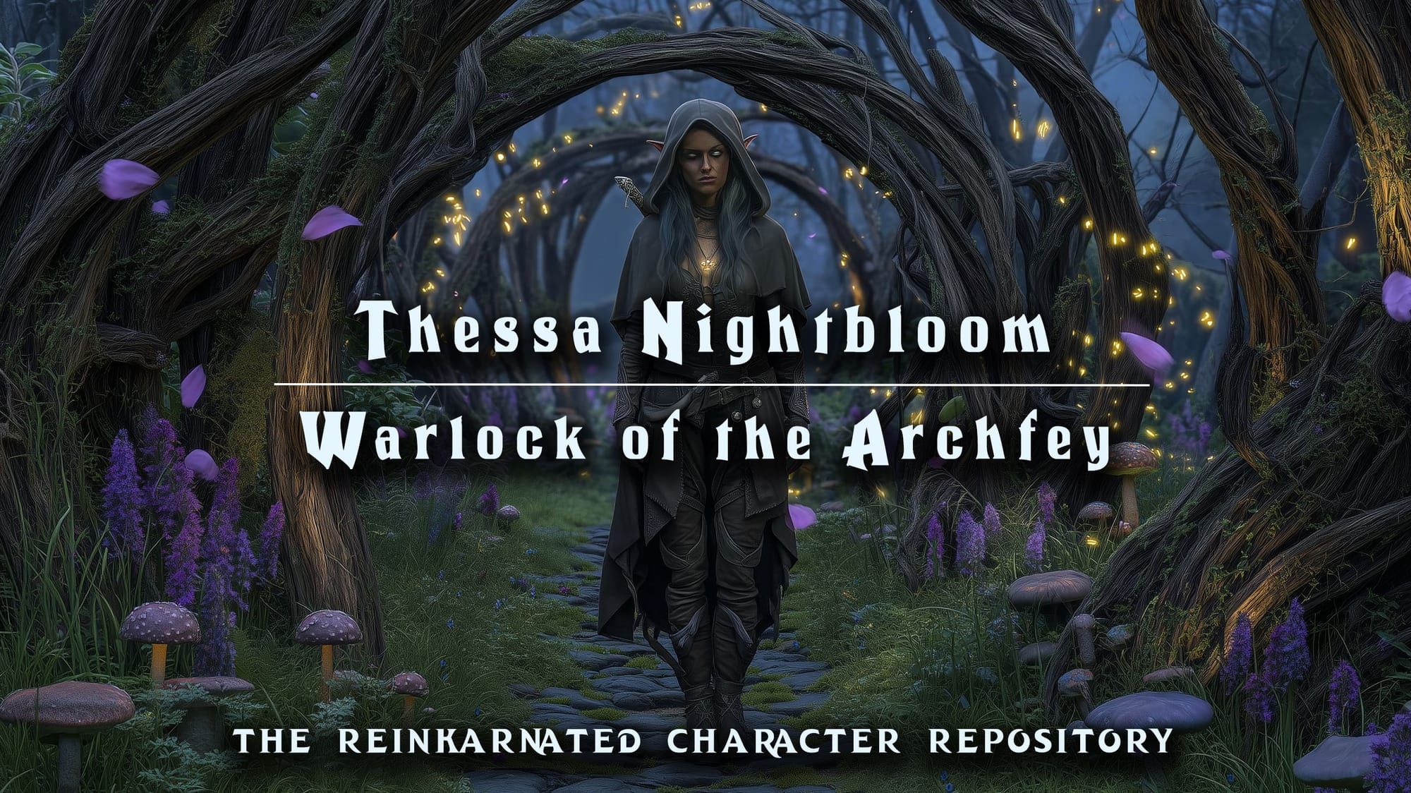 Thessa Nightbloom fey warlock NPC portrait — D&D 5e